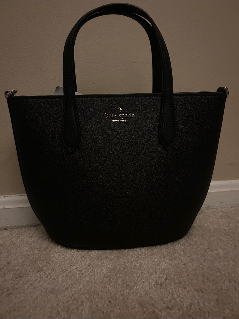 kate spade Black Glitter Satchel with Gold Logo